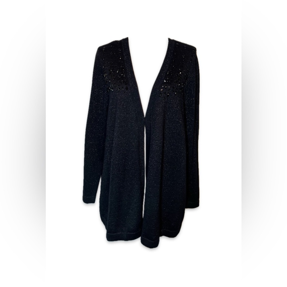 Maggie Barnes Cardigan Sweater 16W Black Shimmer Knit